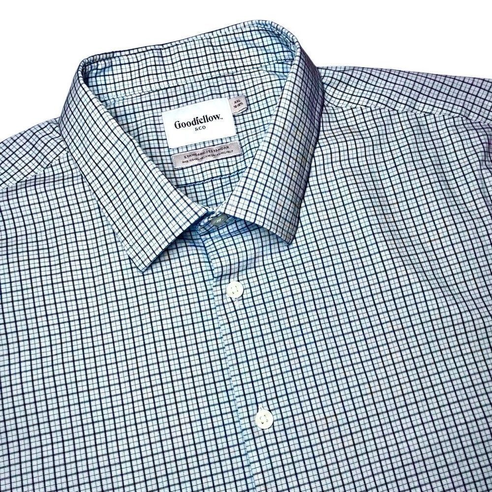 Goodfellow & Co Standard Fit Check Dress Shirt in Blues Men’s XXL/18-18 1/2
